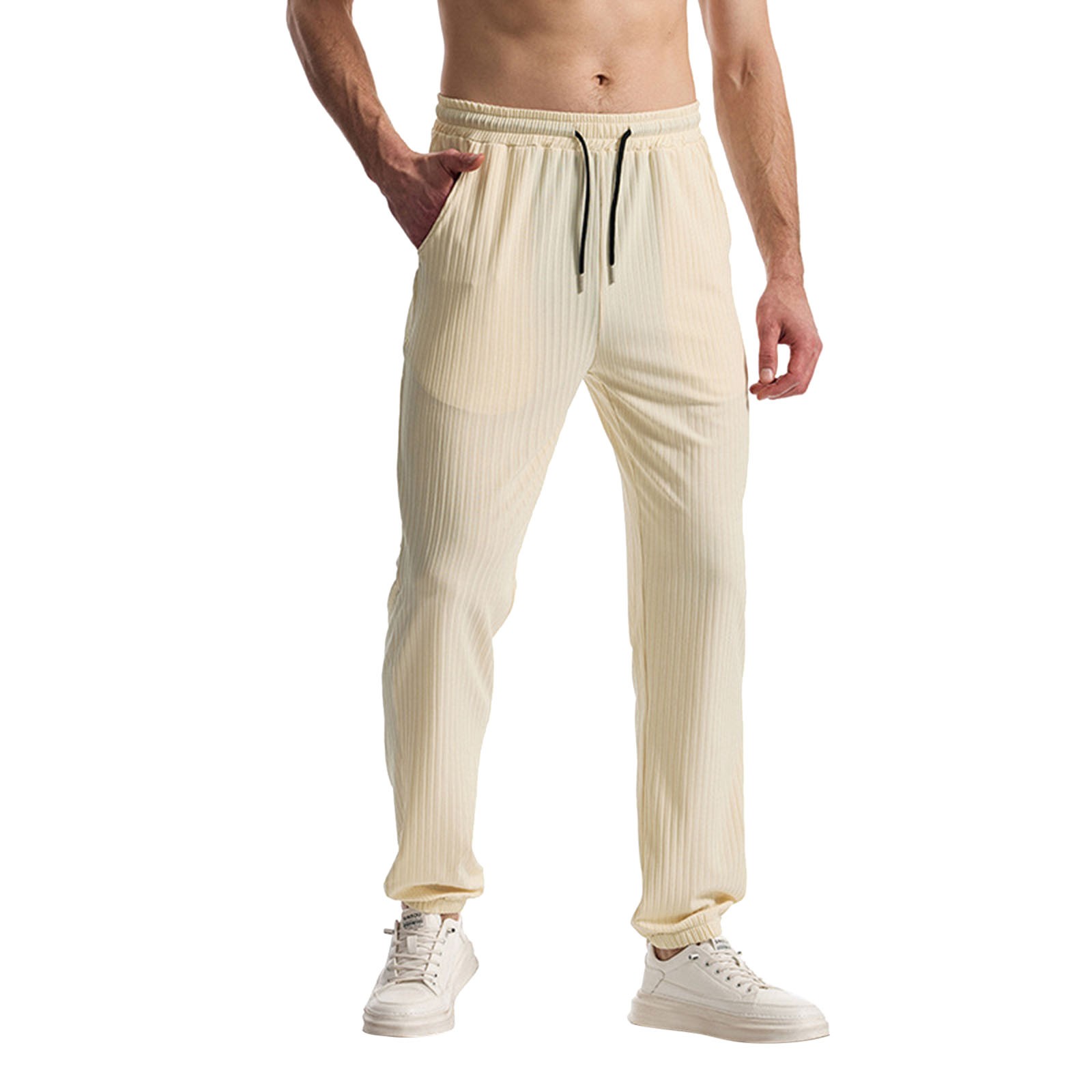 Pantalones largos ligeros y transpirables de verano para hombre: corte holgado, cómodos, versátiles para uso diario/al aire libre, lavables a máquina.